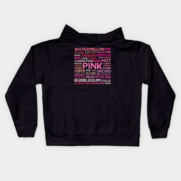 Word Cloud - Shades of Pink (Black Background) Kids Hoodie by inotyler